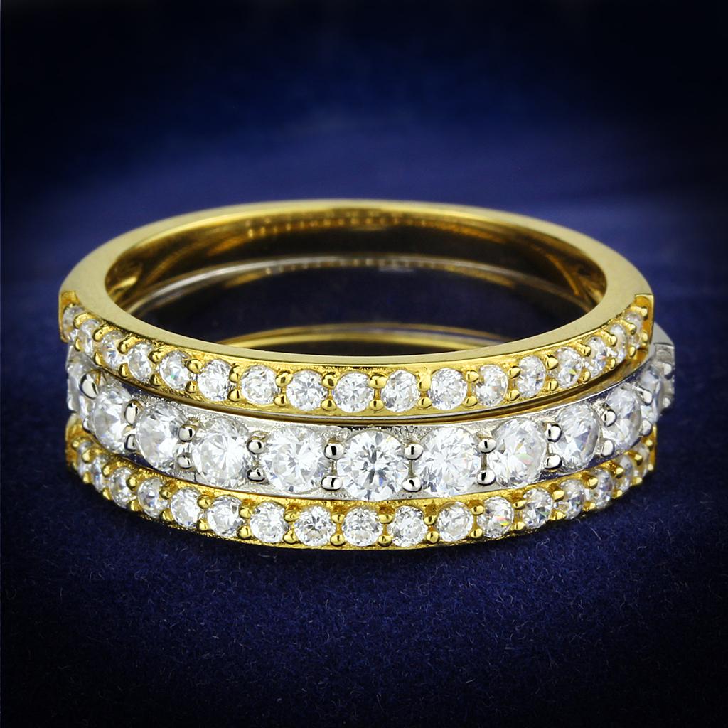 Gold+Rhodium 925 Sterling Silver Ring with AAA Grade CZ  in Clear