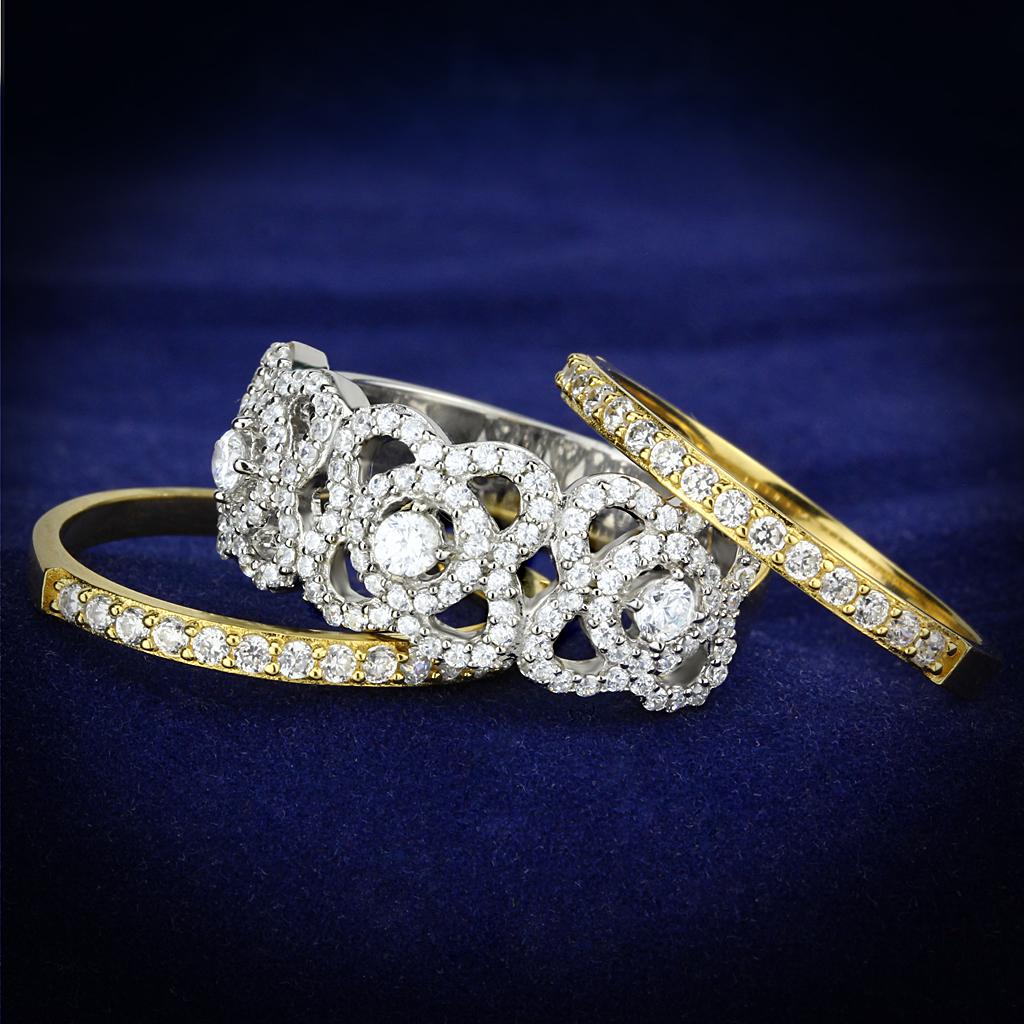 Gold+Rhodium 925 Sterling Silver Ring with AAA Grade CZ  in Clear
