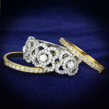 Gold+Rhodium 925 Sterling Silver Ring with AAA Grade CZ  in Clear