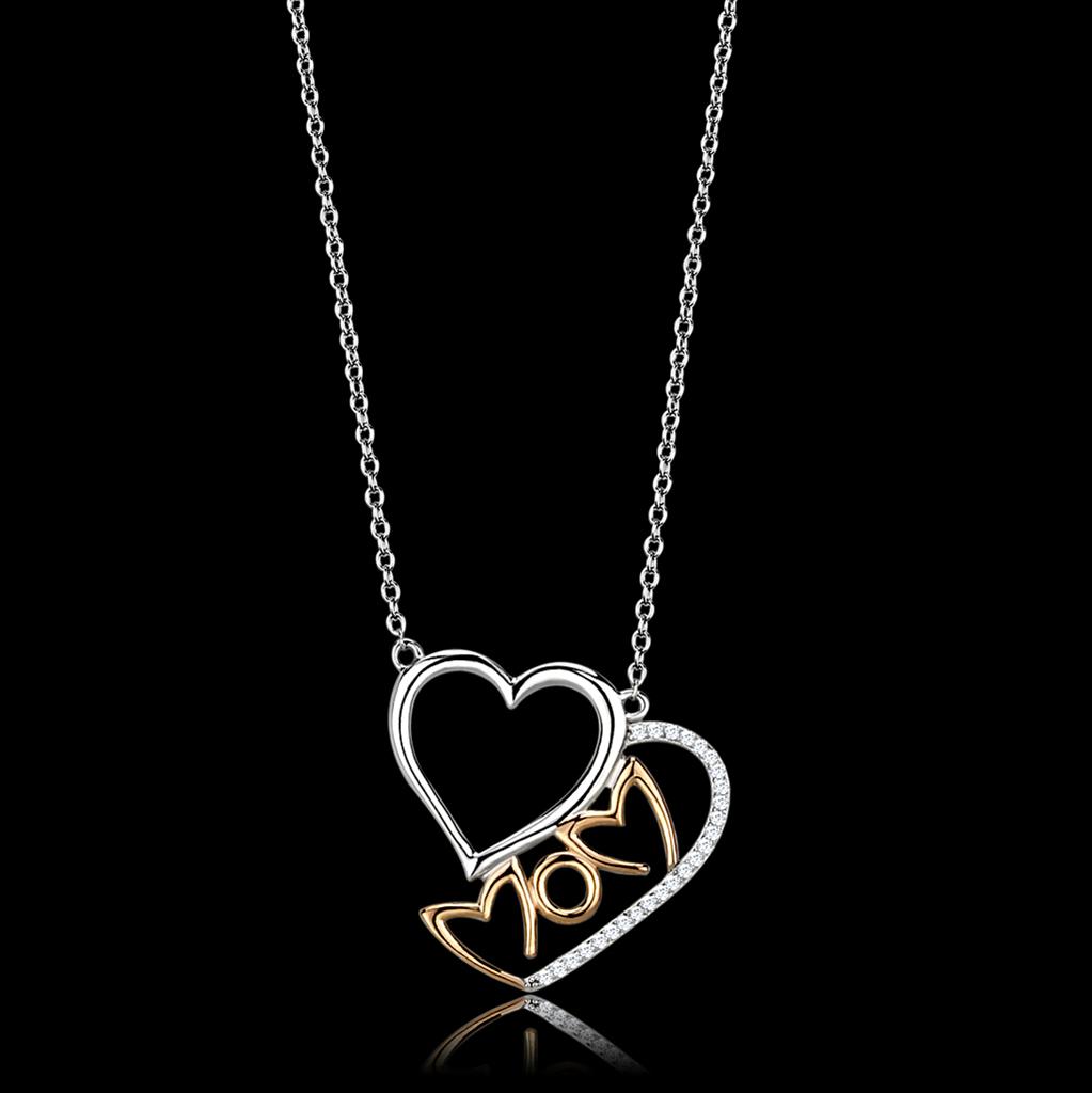 Rose Gold + Rhodium 925 Sterling Silver Necklace with AAA Grade CZ  in Clear