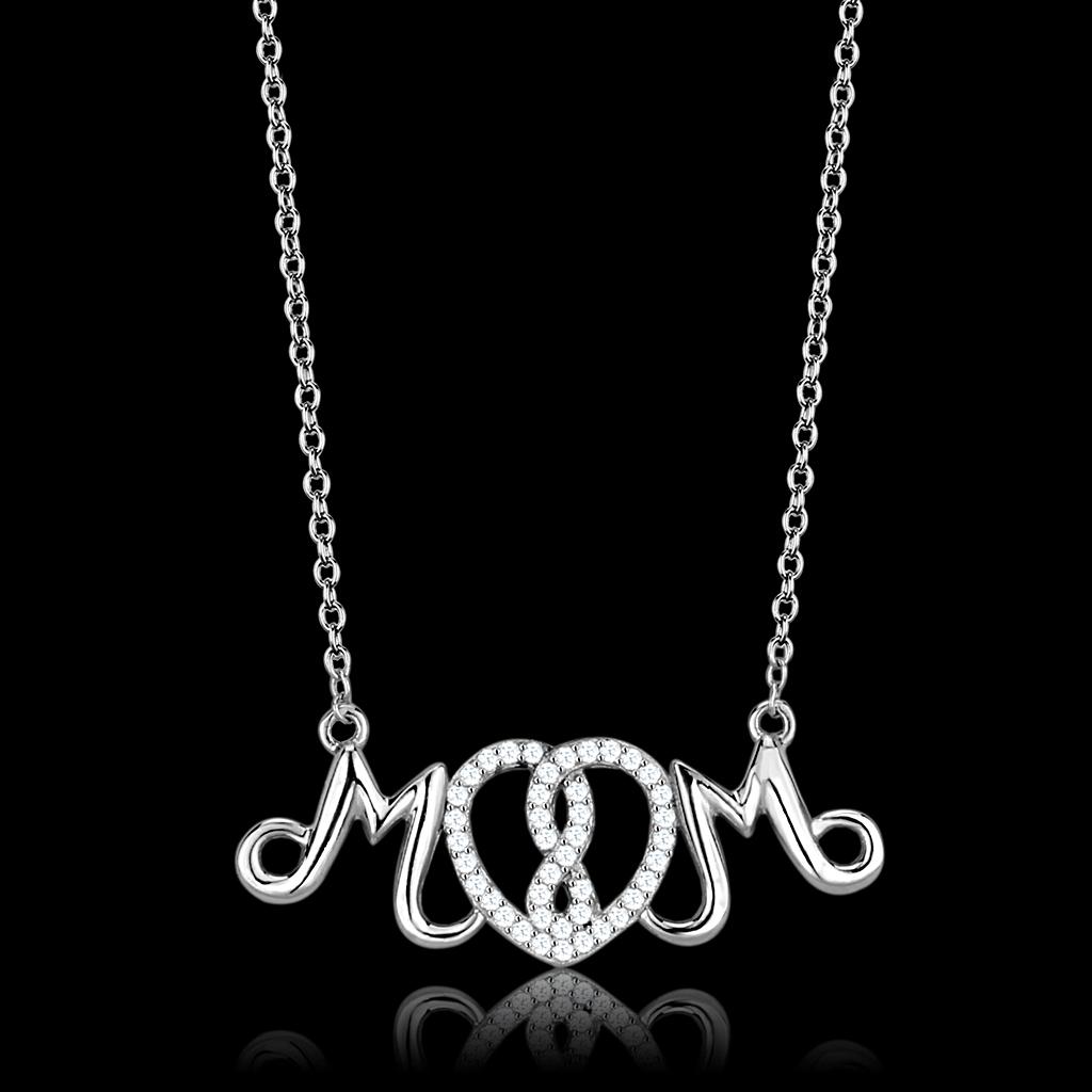 Rhodium 925 Sterling Silver Necklace with AAA Grade CZ  in Clear
