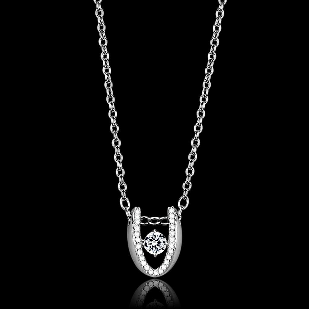 Rhodium 925 Sterling Silver Necklace with AAA Grade CZ  in Clear