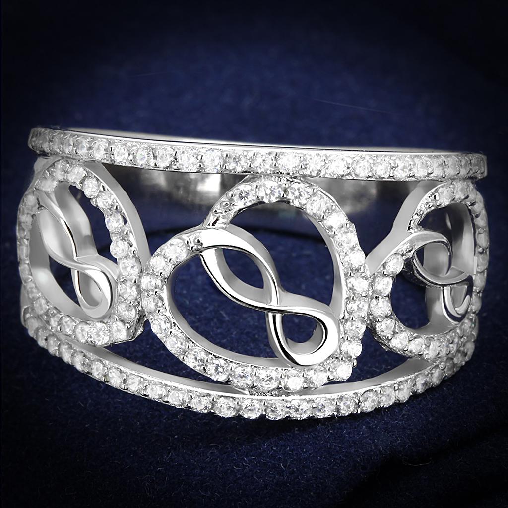 Rhodium 925 Sterling Silver Ring with AAA Grade CZ  in Clear