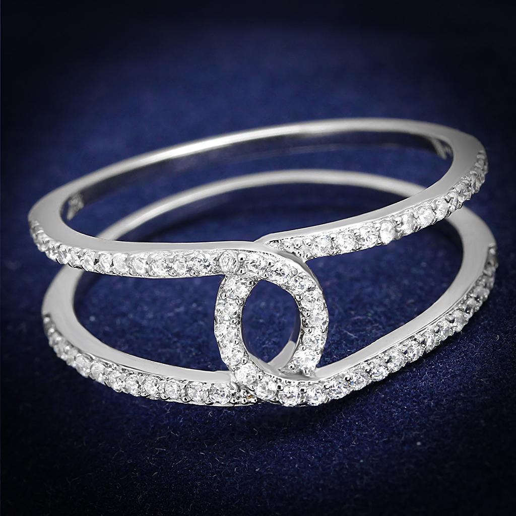 Rhodium 925 Sterling Silver Ring with AAA Grade CZ  in Clear