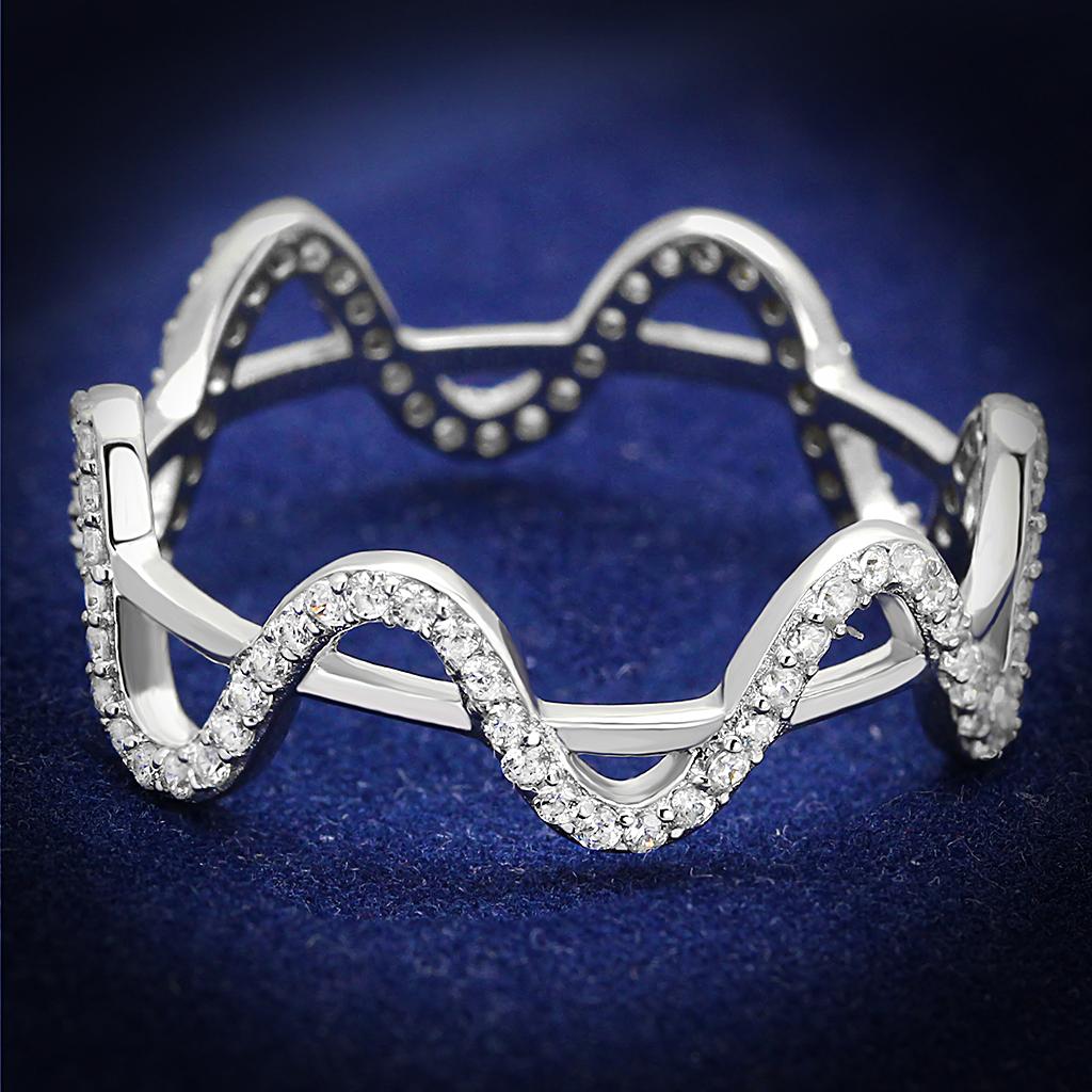 Rhodium 925 Sterling Silver Ring with AAA Grade CZ  in Clear