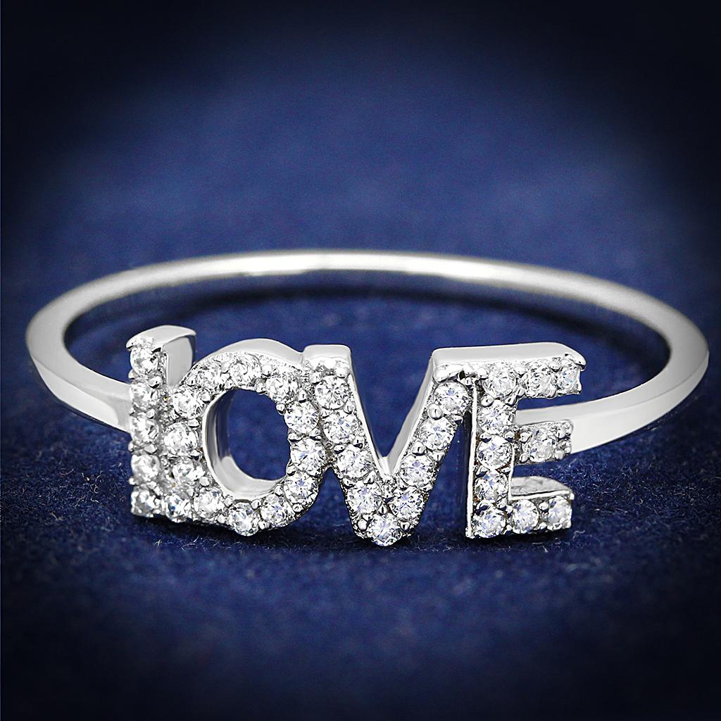 Rhodium 925 Sterling Silver Ring with AAA Grade CZ  in Clear