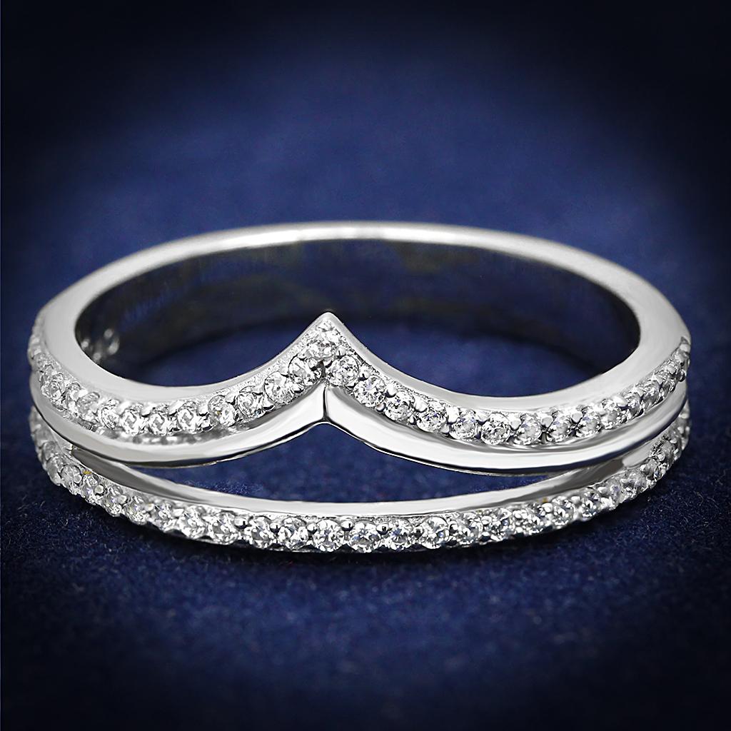 Rhodium 925 Sterling Silver Ring with AAA Grade CZ  in Clear