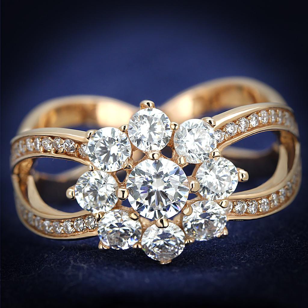 Rose Gold 925 Sterling Silver Ring with AAA Grade CZ  in Clear