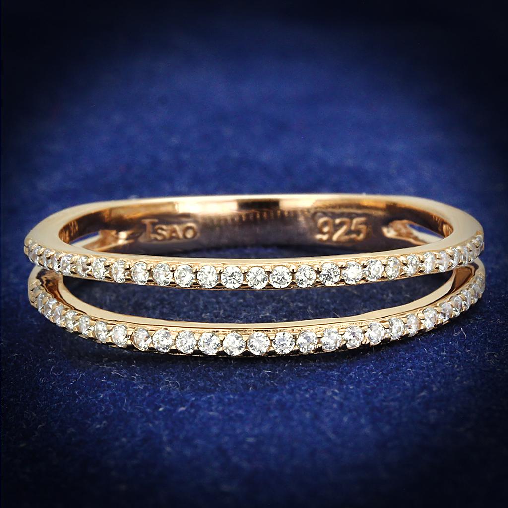 Rose Gold 925 Sterling Silver Ring with AAA Grade CZ  in Clear