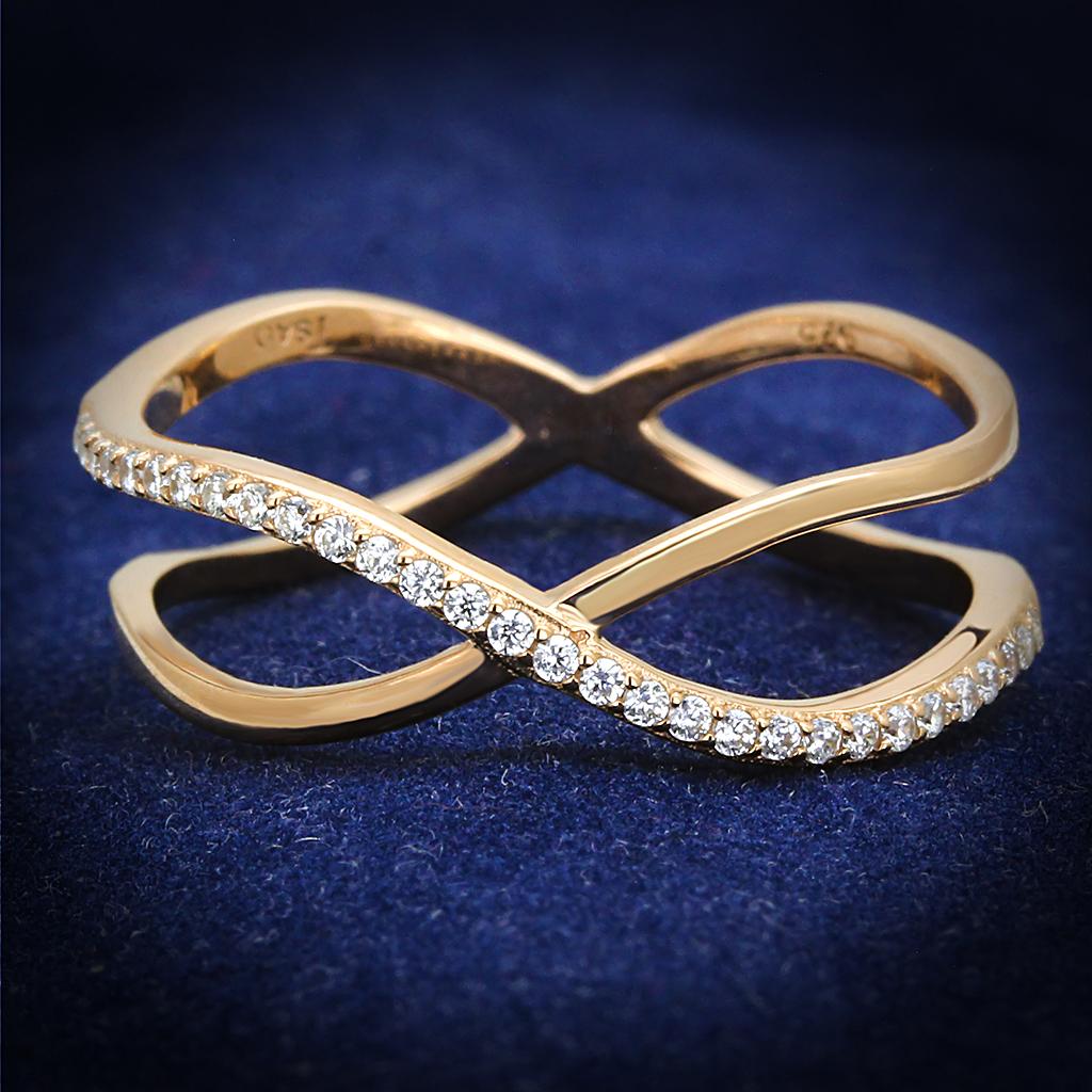 Rose Gold 925 Sterling Silver Ring with AAA Grade CZ  in Clear