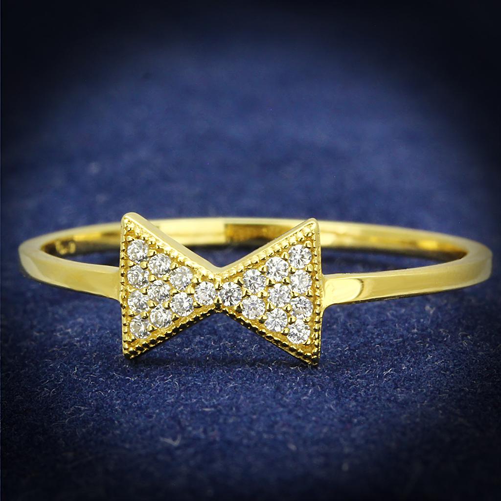Gold 925 Sterling Silver Ring with AAA Grade CZ  in Clear