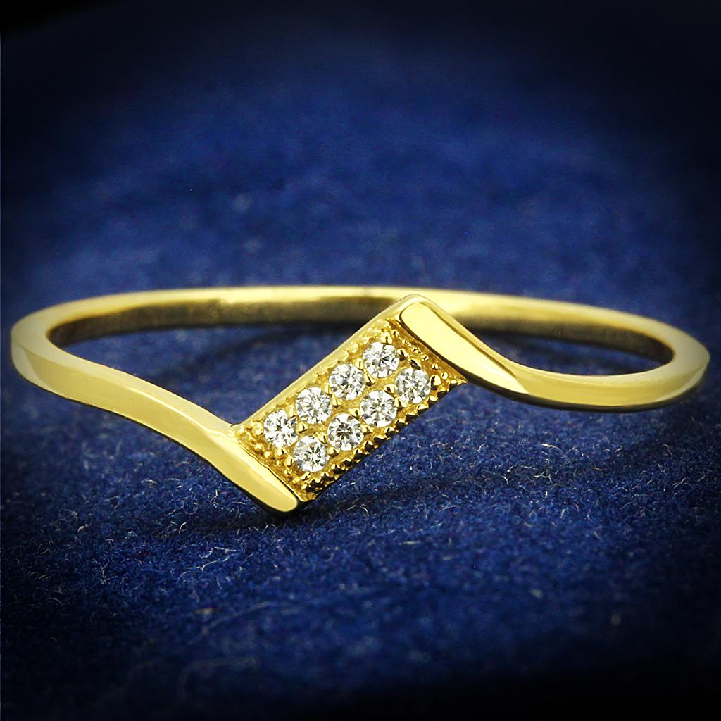 Gold 925 Sterling Silver Ring with AAA Grade CZ  in Clear