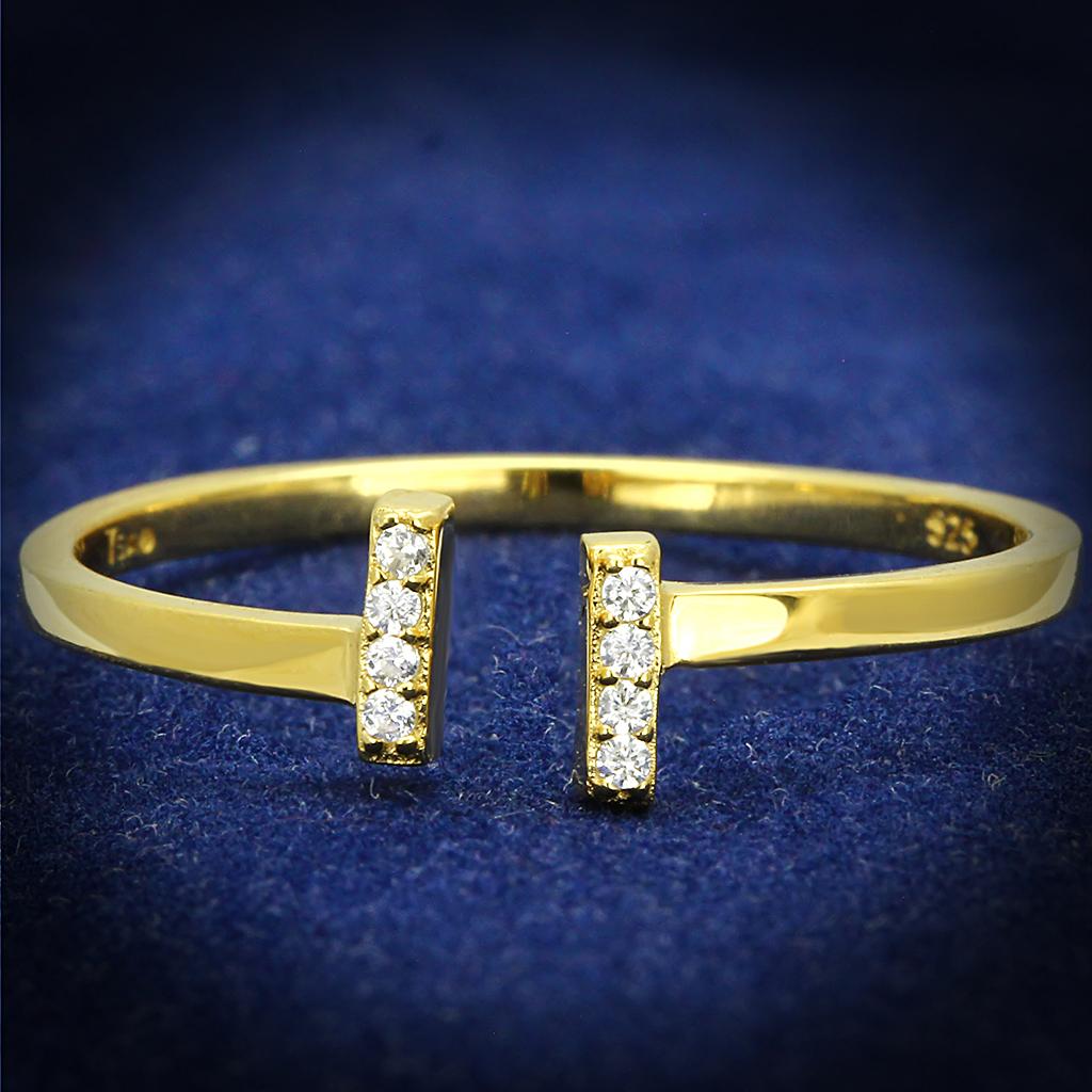 Gold 925 Sterling Silver Ring with AAA Grade CZ  in Clear
