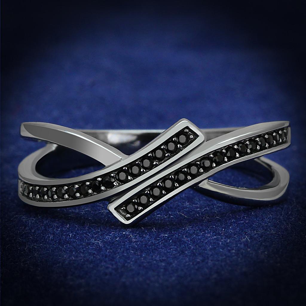 Ruthenium 925 Sterling Silver Ring with Synthetic Spinel in Jet