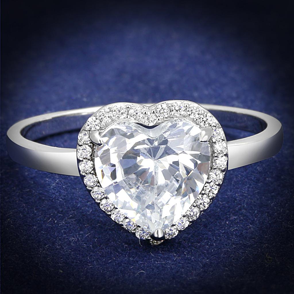 Rhodium 925 Sterling Silver Ring with AAA Grade CZ  in Clear