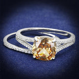 Rhodium 925 Sterling Silver Ring with AAA Grade CZ  in Champagne