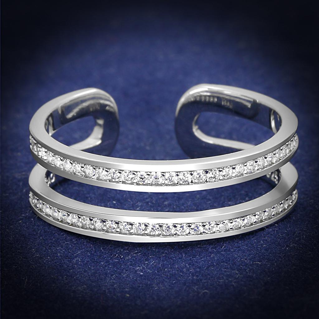 Rhodium 925 Sterling Silver Ring with AAA Grade CZ  in Clear