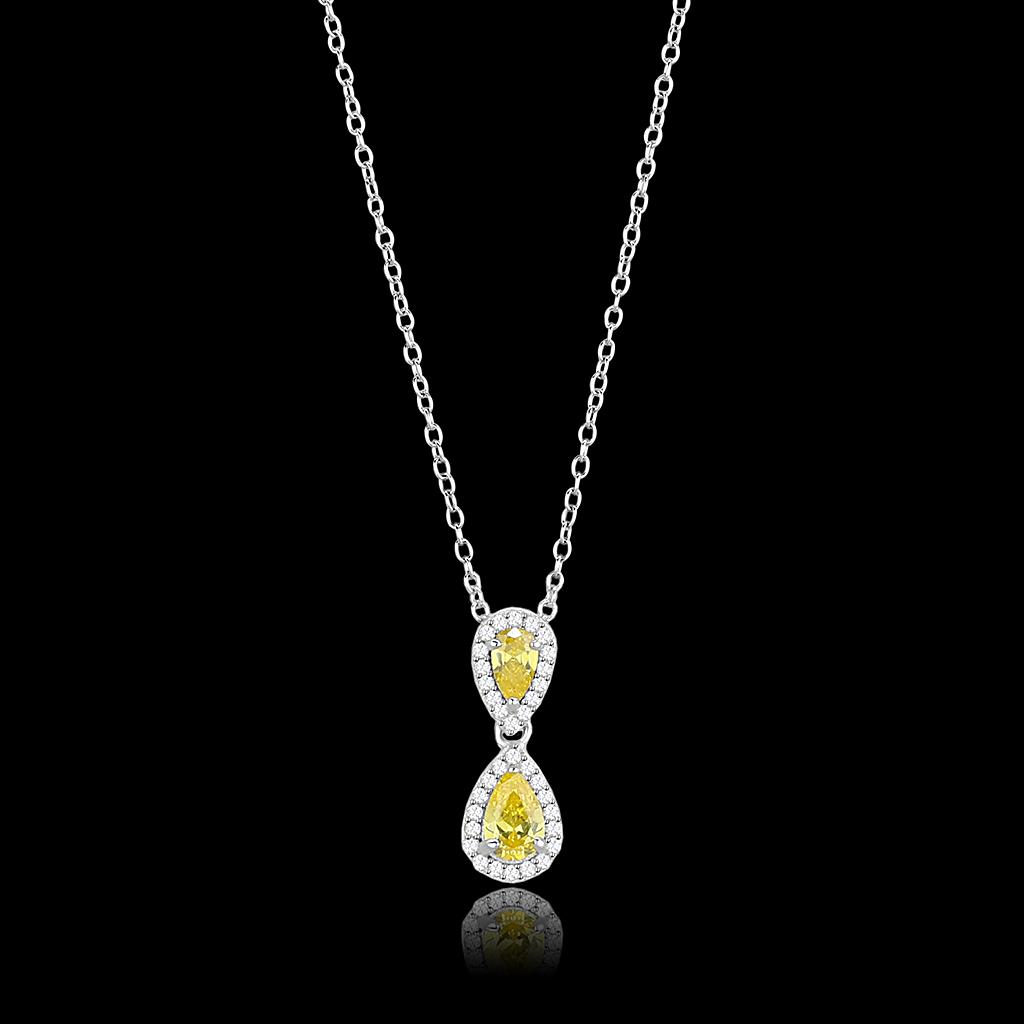 Rhodium 925 Sterling Silver Chain Pendant with AAA Grade CZ  in Topaz