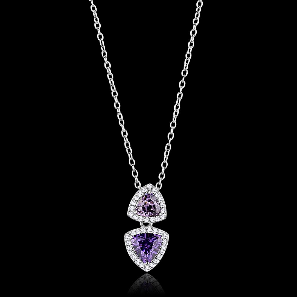 Rhodium 925 Sterling Silver Chain Pendant with AAA Grade CZ  in Amethyst