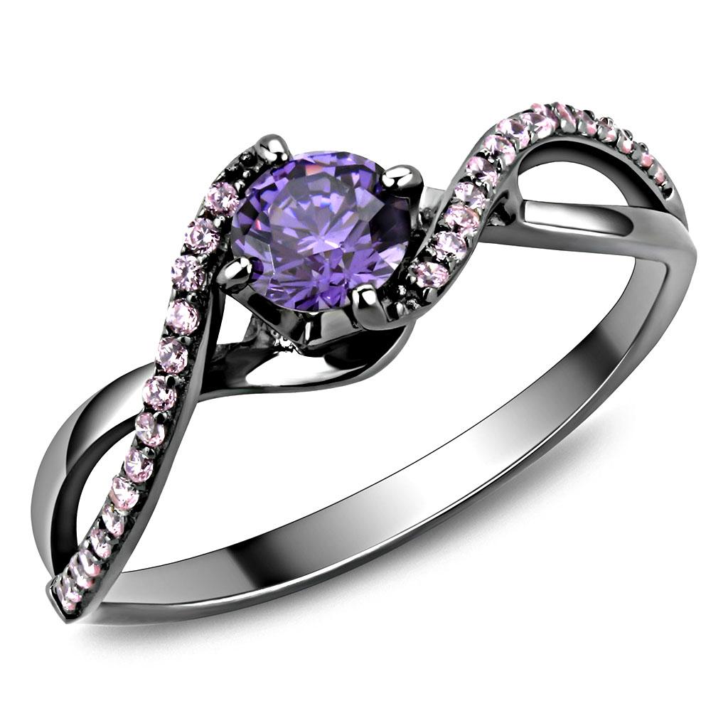 Ruthenium 925 Sterling Silver Ring with AAA Grade CZ  in Amethyst