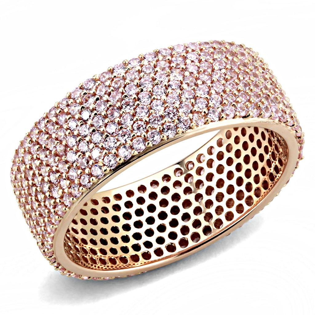 Rose Gold 925 Sterling Silver Ring with AAA Grade CZ  in Light Rose