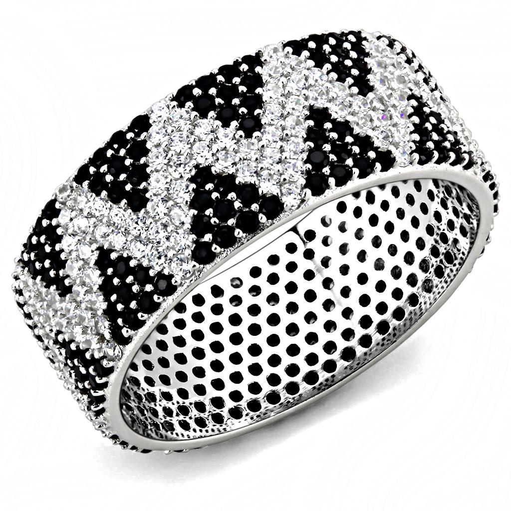 Rhodium 925 Sterling Silver Ring with AAA Grade CZ  in Jet