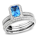 Rhodium 925 Sterling Silver Ring with Synthetic Synthetic Glass in Sea Blue
