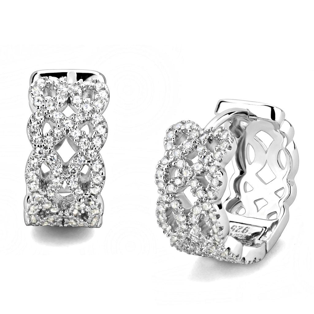 Rhodium 925 Sterling Silver Earrings with AAA Grade CZ  in Clear