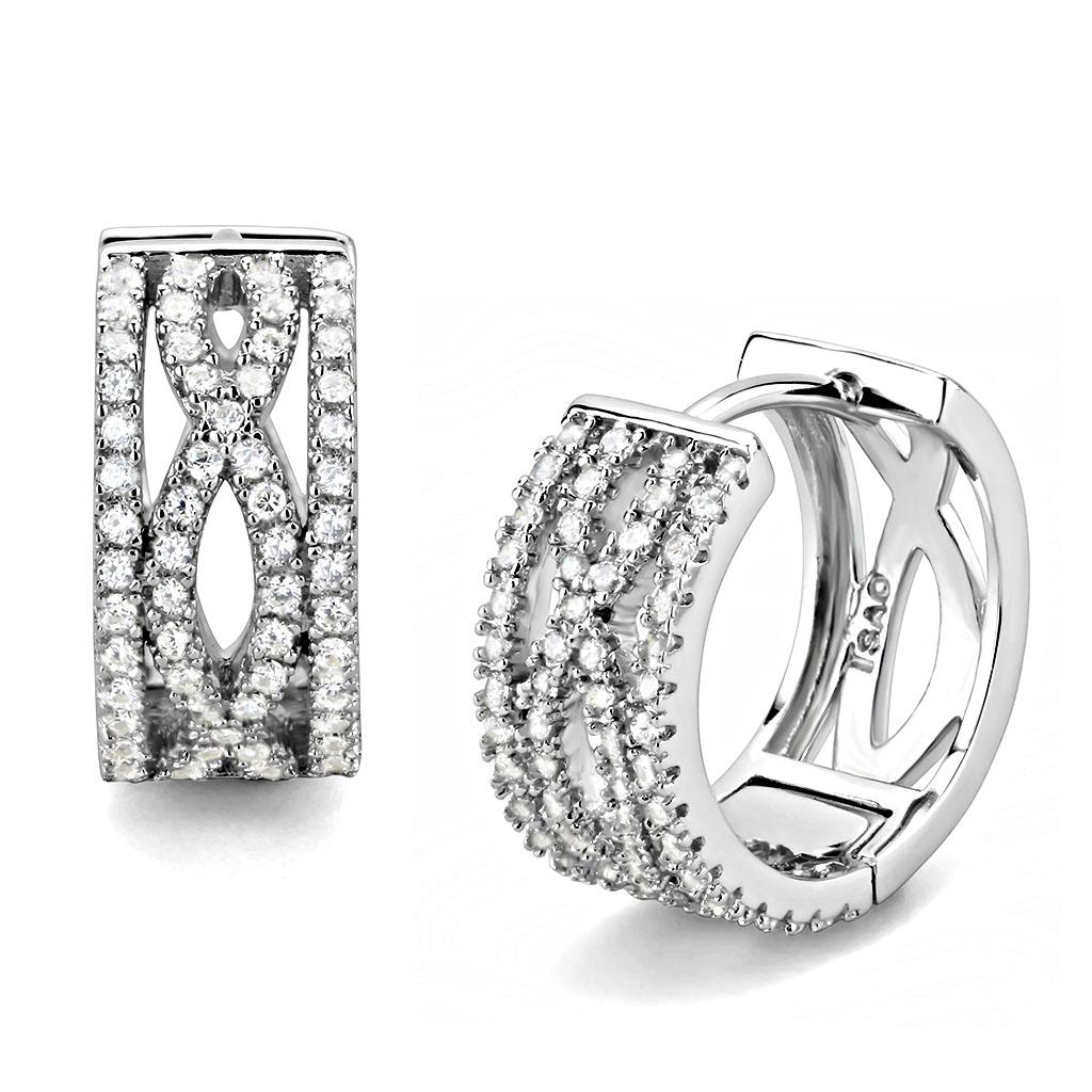 Rhodium 925 Sterling Silver Earrings with AAA Grade CZ  in Clear