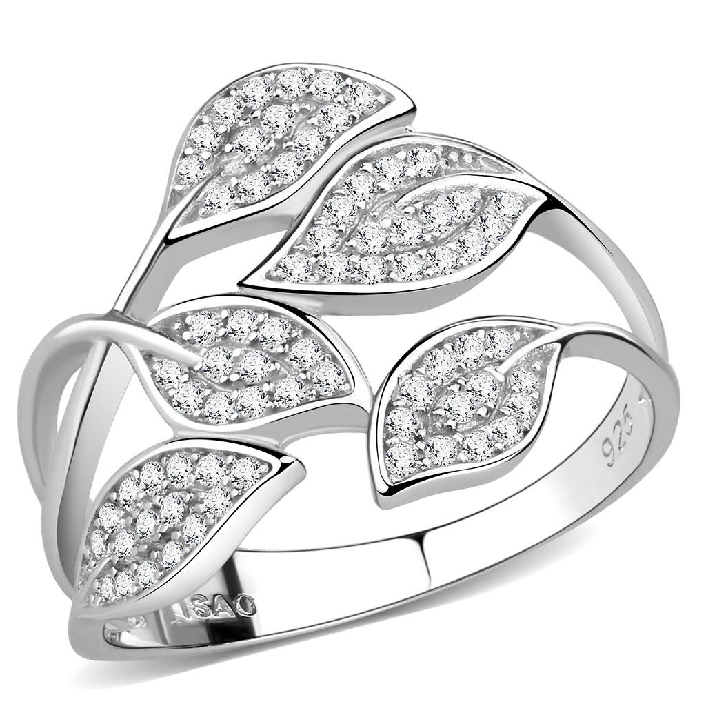 Rhodium 925 Sterling Silver Ring with AAA Grade CZ  in Clear