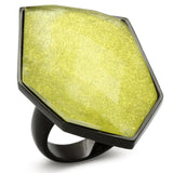IP Black(Ion Plating) Brass Ring with Synthetic Synthetic Stone in Apple Green color