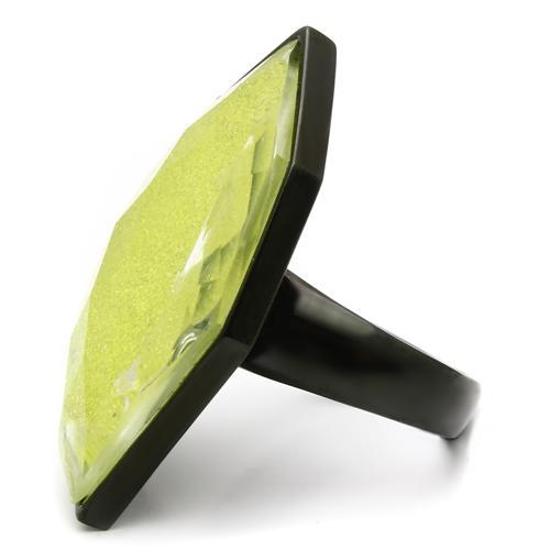 IP Black(Ion Plating) Brass Ring with Synthetic Synthetic Stone in Apple Green color
