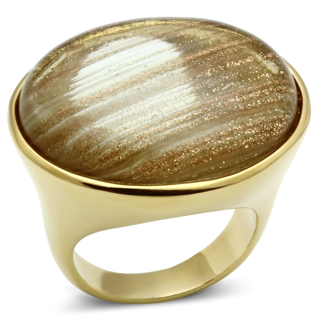 IP Gold(Ion Plating) Brass Ring with Synthetic Synthetic Rutile in Topaz