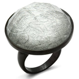 IP Black(Ion Plating) Brass Ring with Synthetic Synthetic Stone in Light Gray