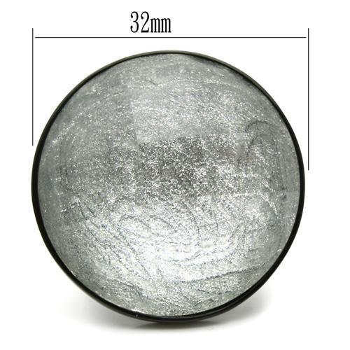 IP Black(Ion Plating) Brass Ring with Synthetic Synthetic Stone in Light Gray