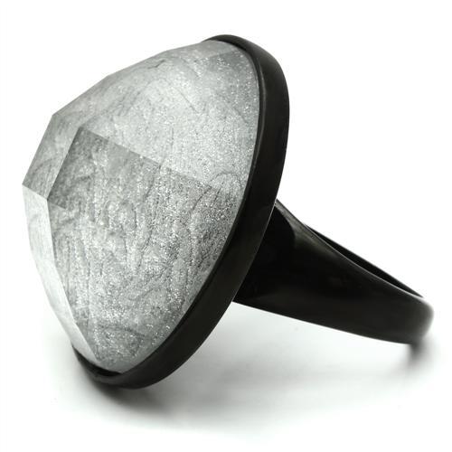IP Black(Ion Plating) Brass Ring with Synthetic Synthetic Stone in Light Gray