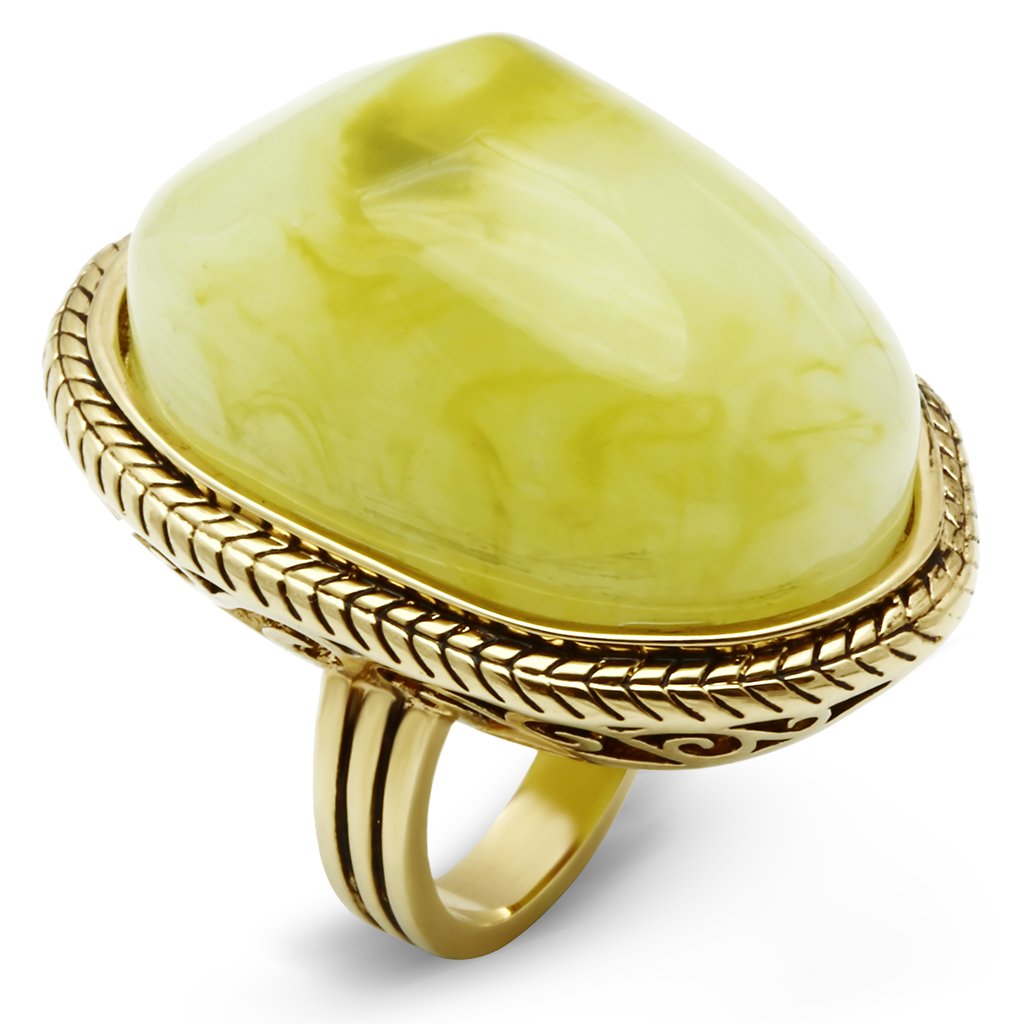 IP Gold(Ion Plating) Brass Ring with Synthetic Synthetic Stone in Apple Green color