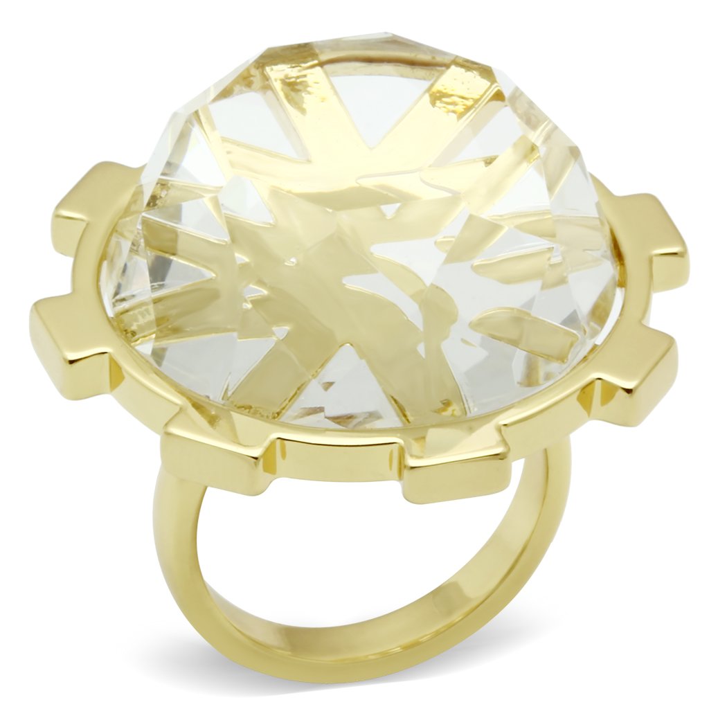 Gold Brass Ring with Synthetic Synthetic Glass in Clear
