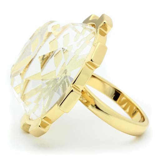 Gold Brass Ring with Synthetic Synthetic Glass in Clear