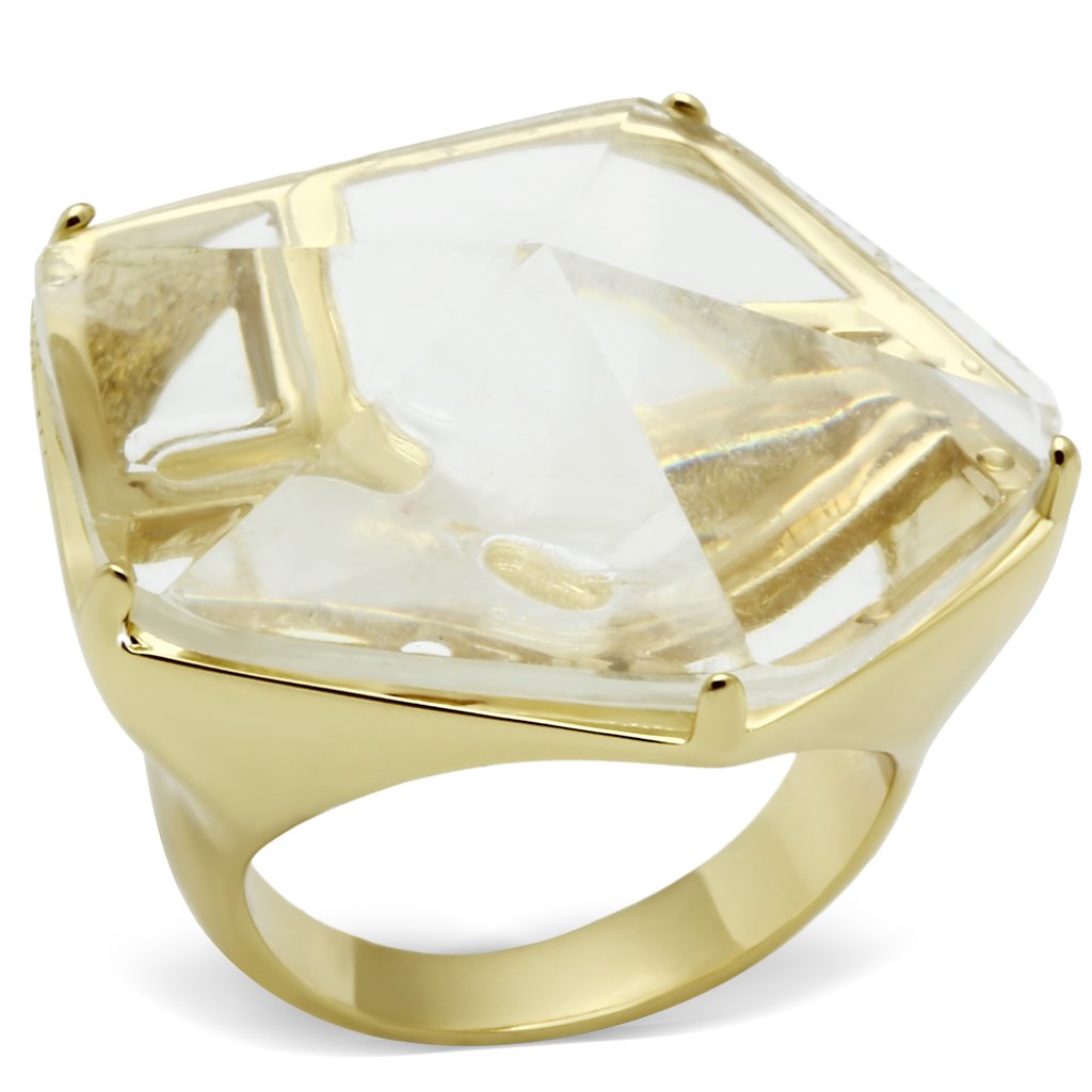 Gold Brass Ring with Synthetic Synthetic Stone in Clear