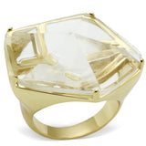 Gold Brass Ring with Synthetic Synthetic Stone in Clear