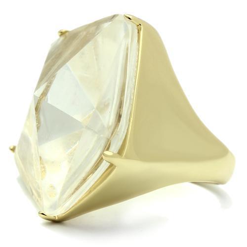 Gold Brass Ring with Synthetic Synthetic Stone in Clear