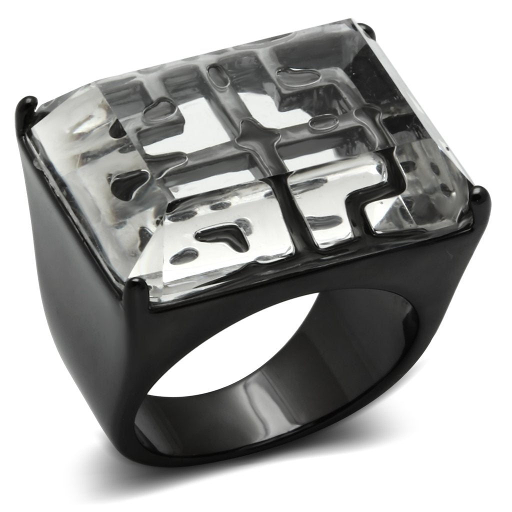 TIN Cobalt Black Brass Ring with Synthetic Synthetic Stone in Clear