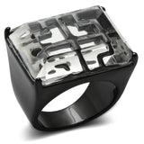 TIN Cobalt Black Brass Ring with Synthetic Synthetic Stone in Clear