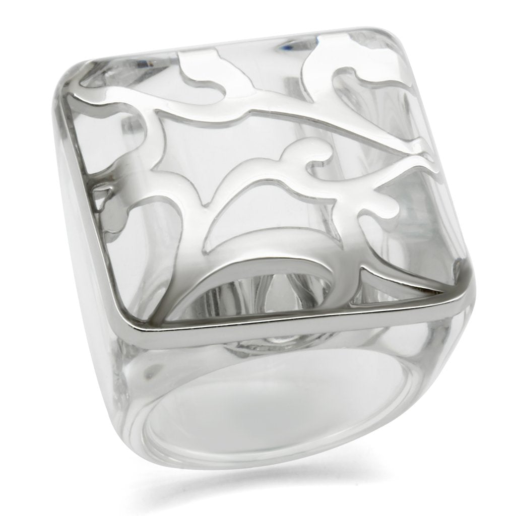 Rhodium Brass Ring with Synthetic Synthetic Stone in Clear