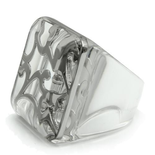 Rhodium Brass Ring with Synthetic Synthetic Stone in Clear
