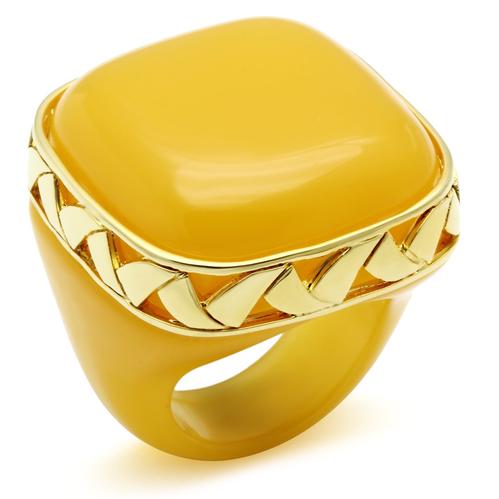 IP Gold(Ion Plating) Brass Ring with Synthetic Synthetic Stone in Topaz