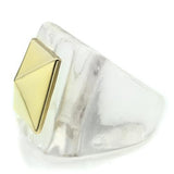 Gold Brass Ring with Synthetic Synthetic Stone in Clear