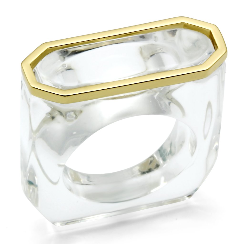 Gold Brass Ring with Synthetic Synthetic Stone in Clear
