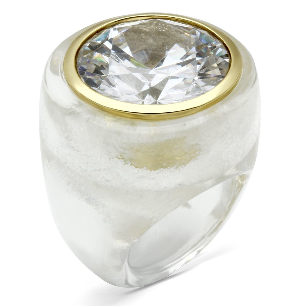 Gold Brass Ring with AAA Grade CZ  in Clear